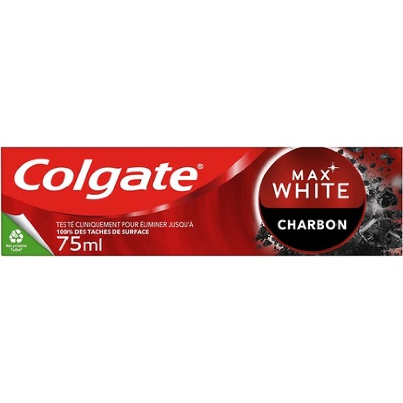 Colgate Max White Natural Charcoal Whitening Toothpaste 75ml - Eliminates up to 100% of Surface Stains