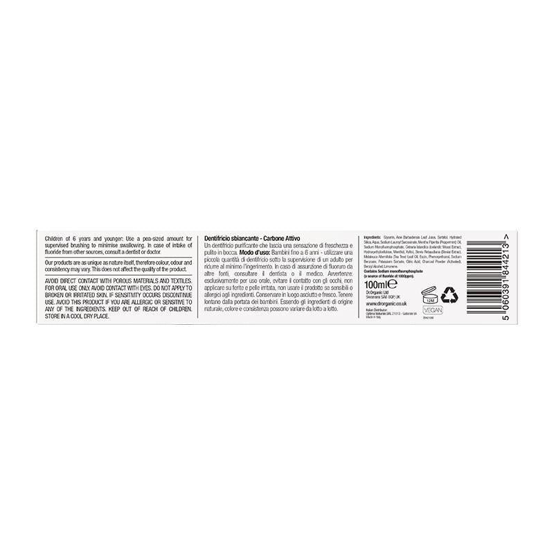 Dr Organic Charcoal Dentifrice blanchissant 100 ml