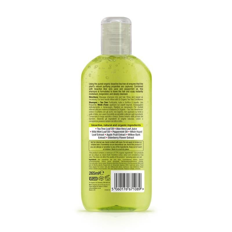 Dr Organic Tea Tree Shampoo Natural Vegan Cruelty Free Paraben & SLS Free Eco Friendly Recyclable Packaging for Women &