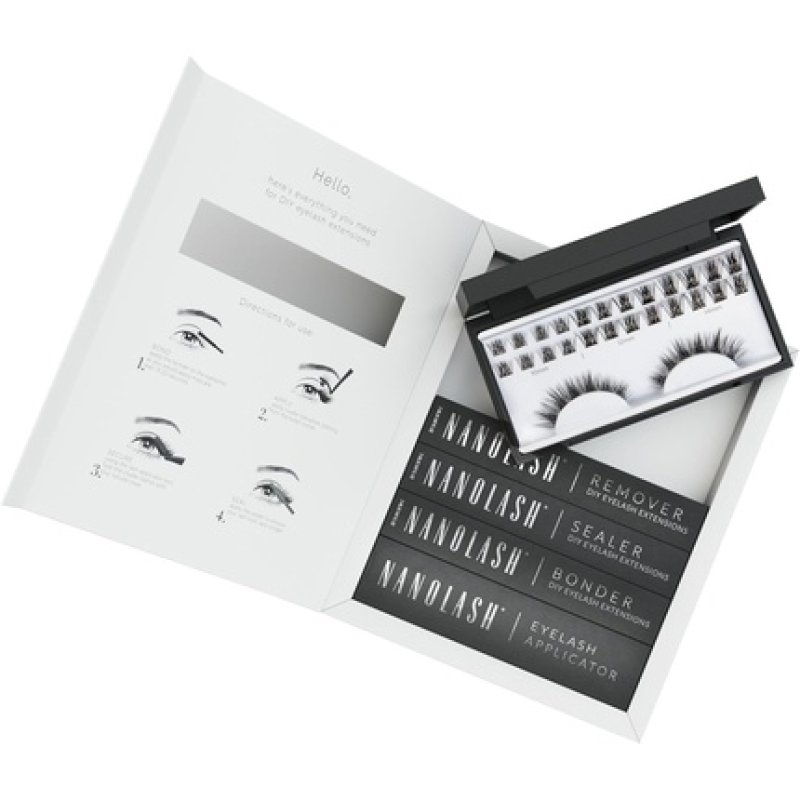 Nanolash DIY Eyelash Extensions Starter Kit with Cluster Lashes Bonder Sealer Remover Applicator Home Lash Extensions