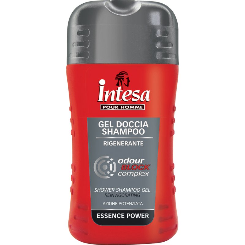 Intesa Shower Shampoo Gel Essence Power 250 ml Gel douche Hommes Corps et cheveux Ambre, Mousse de chêne