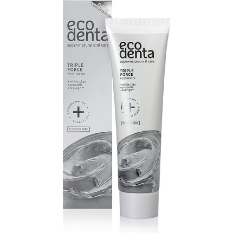 Ecodenta Fluoride Free Toothpaste Triple Force Teeth Cleaning Plaque Removal Enamel Strengthening Sensitivity Reducing