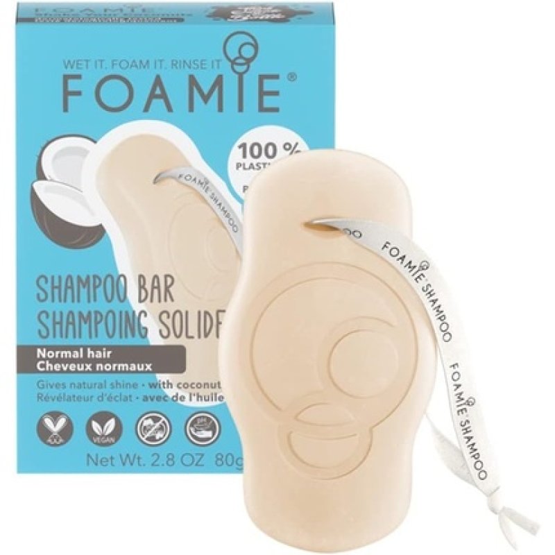 FOAMIE Coconut Shampoo Bar for Normal Hair - Plastic-Free pH-Balanced Soap-Free No Sulphates or Parabens - Made in the