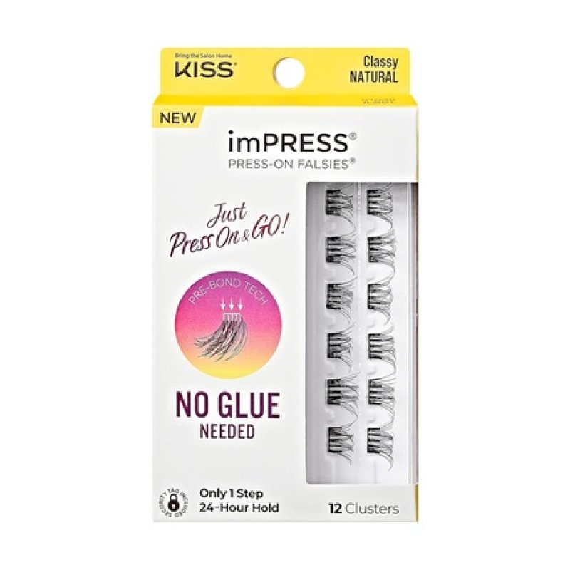 KISS imPRESS False Eyelashes Lash Clusters Classy Natural 10mm-12mm Contact Lens Friendly Easy to Apply Reusable Strip