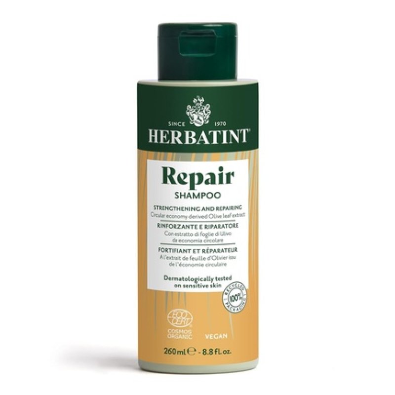 Herbatint Repair Shampoo 260ml Bio-Certified Shampoo for Stressed and Damaged Hair 98% Natural Ingredients with Olive