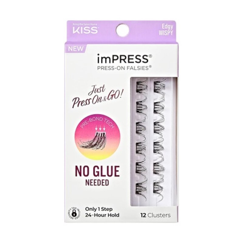 KISS imPRESS False Eyelashes Lash Clusters Edgy Wispy 14mm-16mm Contact Lens Friendly Easy to Apply Reusable Strip