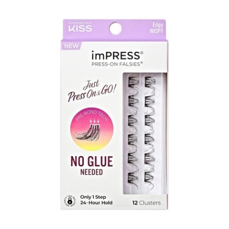 KISS imPRESS False Eyelashes Lash Clusters Edgy Wispy 14mm-16mm Contact Lens Friendly Easy to Apply Reusable Strip