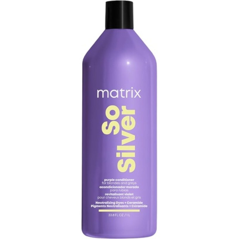 Matrix So Silver Purple Toning Conditioner for Blondes, Greys and Silvers Neutralizes Yellow Tones 1L