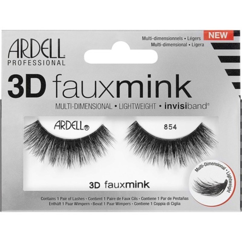 ARDELL Professional 3D Faux Mink Synthetic Vegan Eyelashes Style 854 - Black, Ultra-Lightweight, Flexible and Reusable