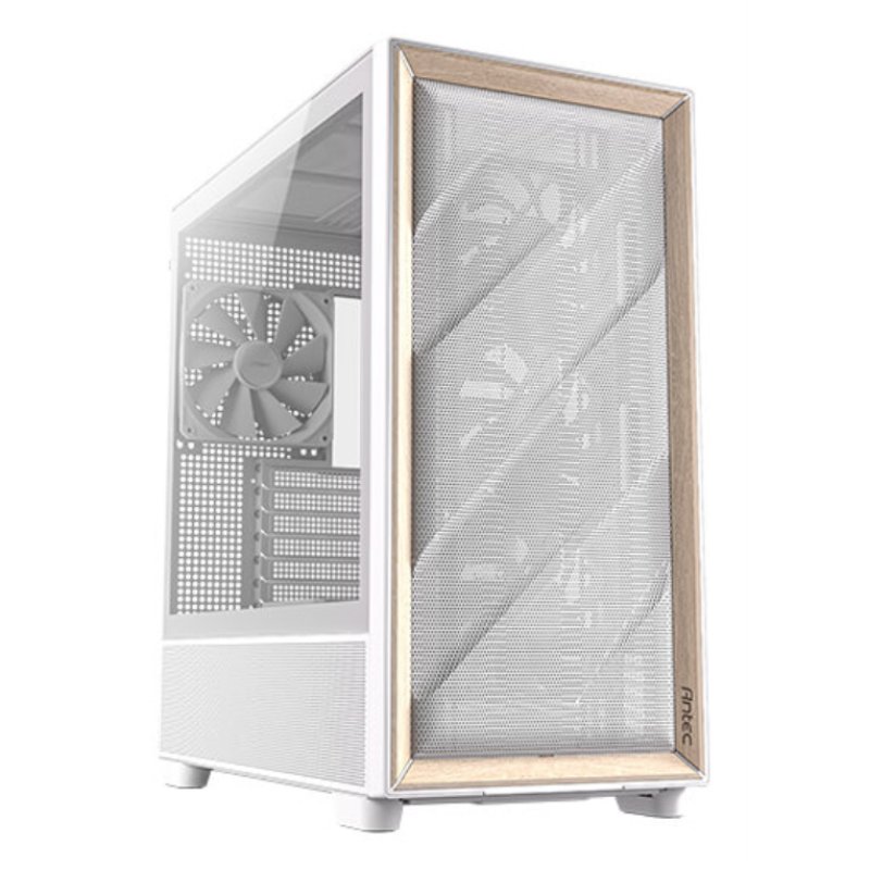 Antec FLUX Gaming Case w/ Glass Side, E-ATX, Multi Vent Design, Mesh/Wood Front, 5 PWM Fans, ARGB PWM Fan Hub, USB-C,