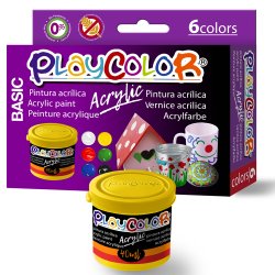 Lot de 6 Pots de Peinture Acrylique - 40 ml. - Couleurs Assorties - Playcolor - Acrylic Basic - 18191