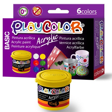 Lot de 6 Pots de Peinture Acrylique - 40 ml. - Couleurs Assorties - Playcolor - Acrylic Basic - 18191