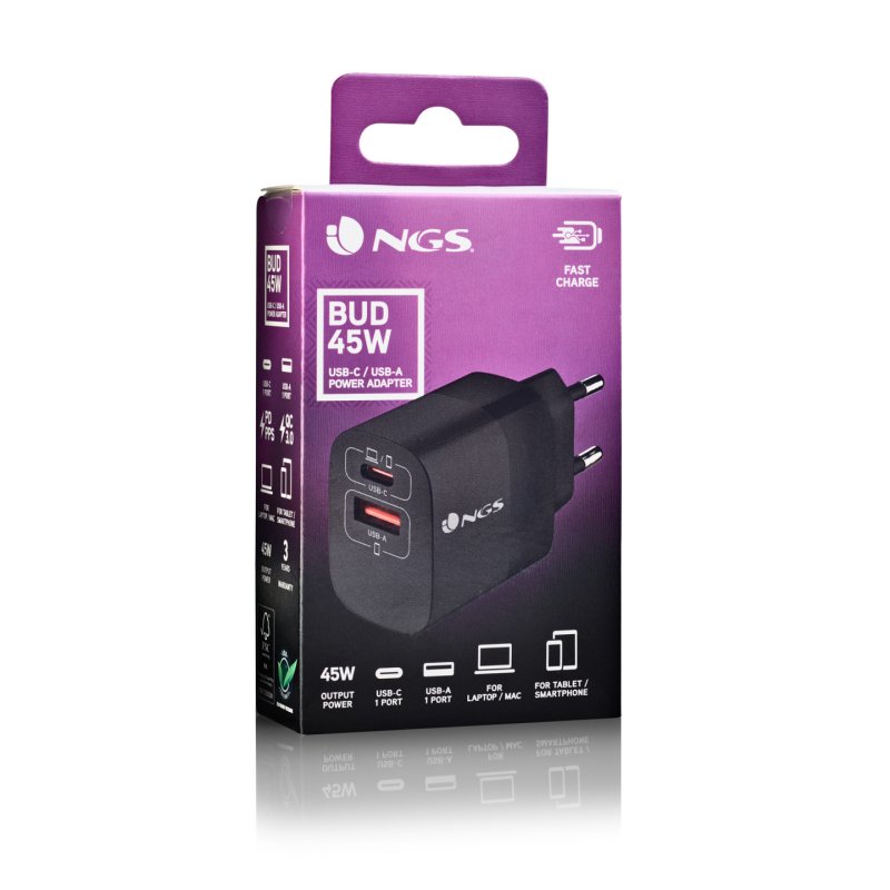 NGS BUD 45W Universel Noir Secteur Charge rapide Intérieure
