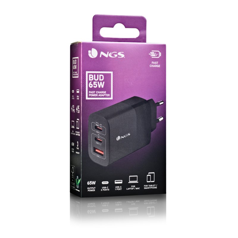 NGS BUD 65W Universel Noir Secteur Charge rapide Intérieure