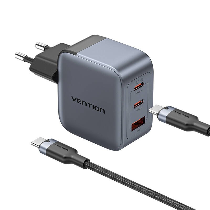 GaN Vention USB-C C A 70W Charger USB-C-C Cable 1m (Gray)
