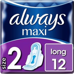 Always Maxi Long Pads with Wings Gr.2 12 Pack - Super Absorbent Core and Improved Leak Protection for Secure Comfort
