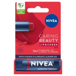 Nivea Caring Beauty 3 In 1 Caring Lip Balm Red 48g