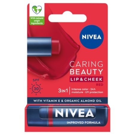 Nivea Caring Beauty 3 In 1 Caring Lip Balm Red 48g