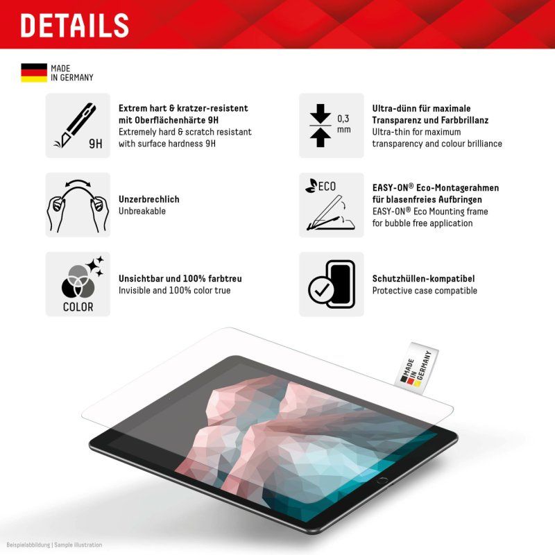 Displex Tablet Glass (9H) for Apple iPad Pro 13'' (2024), Eco Mounting Frame, unbreakable, ultra-slim, invisible