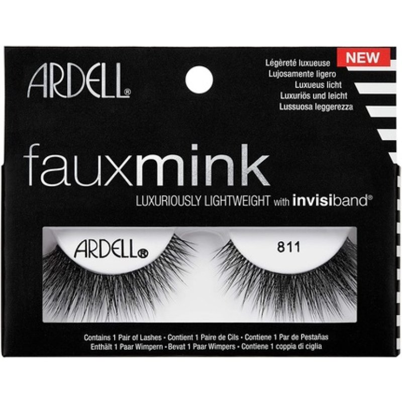 ARDELL Faux Mink False Eyelashes 811 Black Medium Volume Medium Length Flared Knot-Free Invisiband Cat-Eye