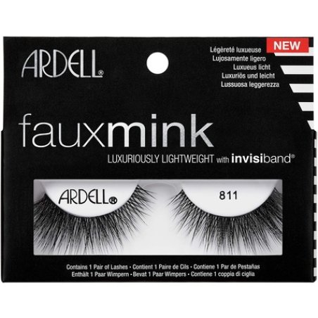 ARDELL Faux Mink False Eyelashes 811 Black Medium Volume Medium Length Flared Knot-Free Invisiband Cat-Eye