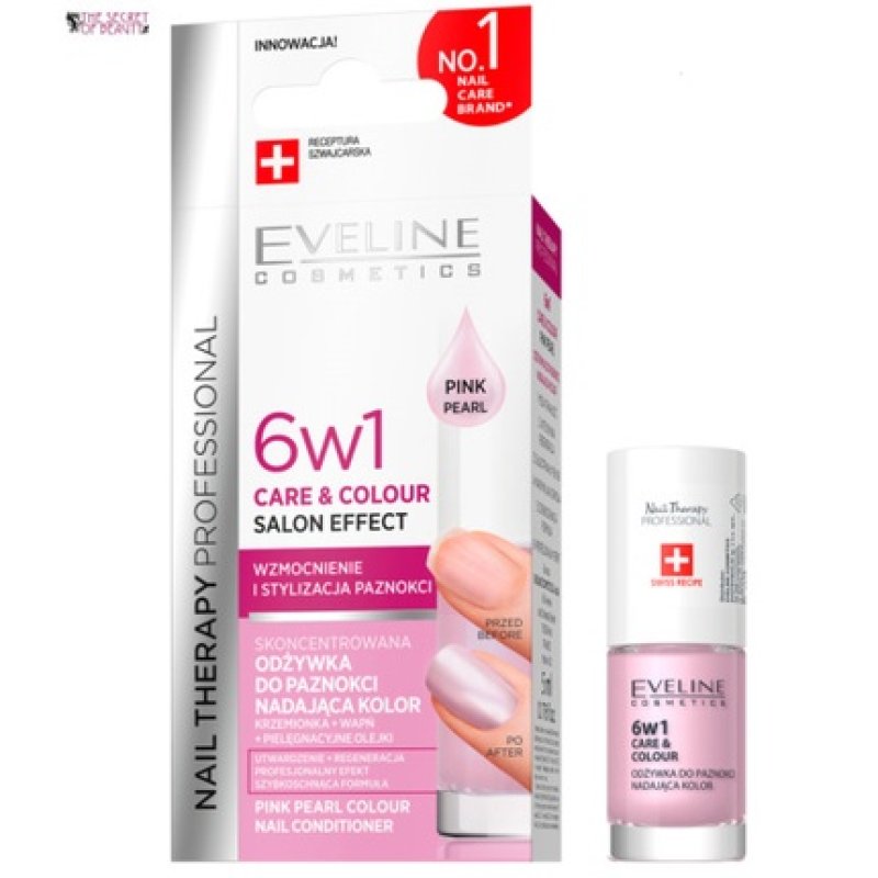 Eveline 6 in 1 Care & Colour Pink Pearl Nail Conditioner 5ml Salon Effect
