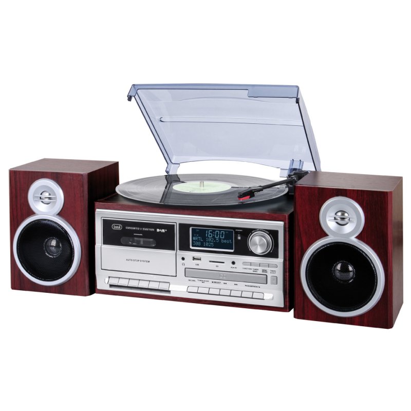 Trevi STEREO TURNTABLE DAB 25W WIRELESS USB SD AUX-IN CASSETTE ENCODING TT 1072 DAB WOOD