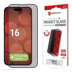 Displex Privacy Screen Protector (10H) for Apple iPhone 16, Eco Mounting Frame, Privacy Filter