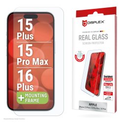 Displex Screen Protector (10H) for Apple iPhone 15 Plus/15 Pro Max/16 Plus, Eco Mounting Frame, scratch resistant