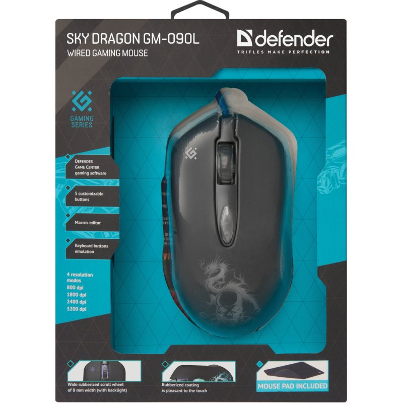 Defender GM-090L souris Jouer Droitier USB Type-A Optique 3200 DPI