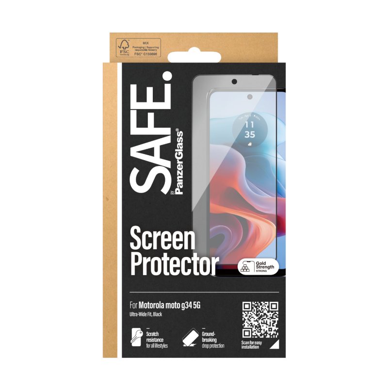 PanzerGlass SAFE. by Screen Protector Motorola moto G34 5G | Ultra-Wide Fit