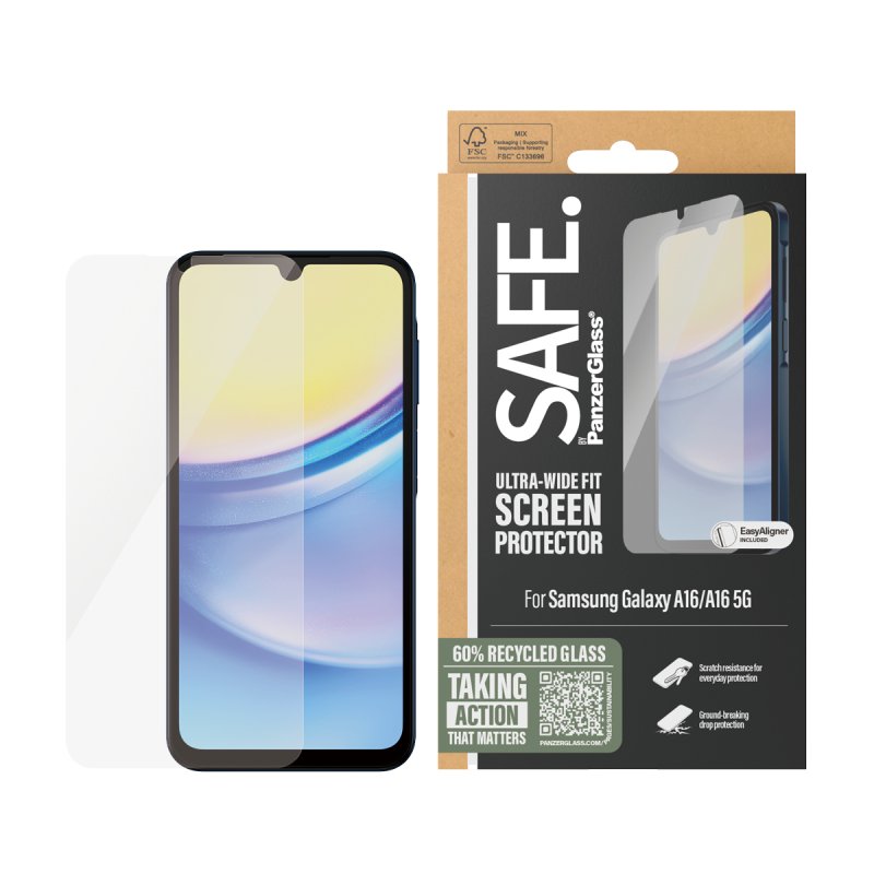 PanzerGlass SAFE. by Screen Protector Samsung Galaxy A16 | A16 5G | Ultra-Wide Fit