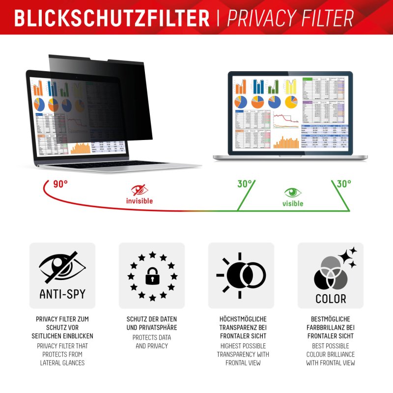 Displex PRIVACY SAFE magnetic 2-way privacy filter for Laptop/ Notebook 15,6'' (16:9)