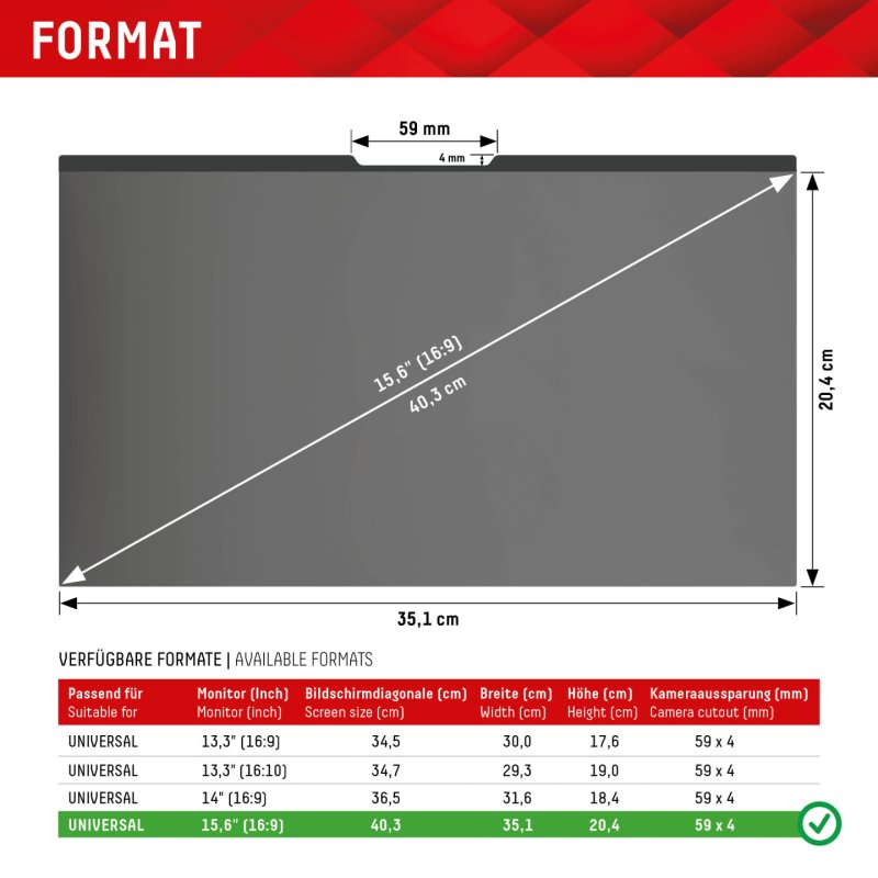 DISPLEX Privacy Safe Blickschutzfolie Universal (Mag)15,6", 16:9
