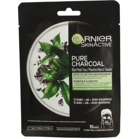Garnier Mask With Charcoal And Acid Hyaluronic Acid Fabric Black 28g