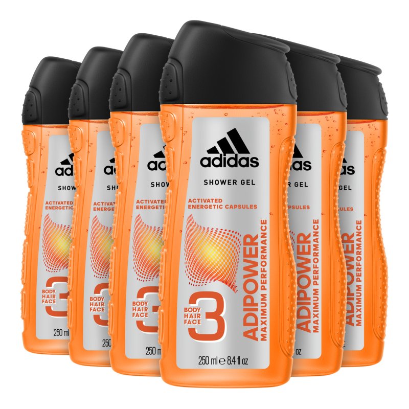 Adidas Adipower 3in1 250 ml Gel douche Hommes Corps et cheveux Patchouli, Bois de santal, Fève Tonka