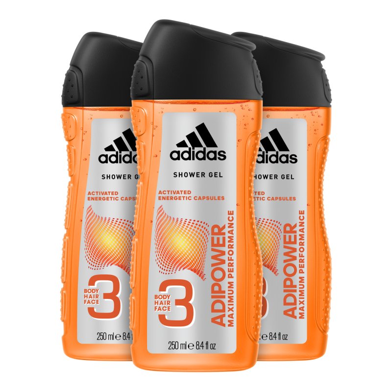 Adidas Adipower Shower Gel for Men 3-in-1 Activating Shower Gel for Body, Hair & Face pH Skin Friendly 250ml