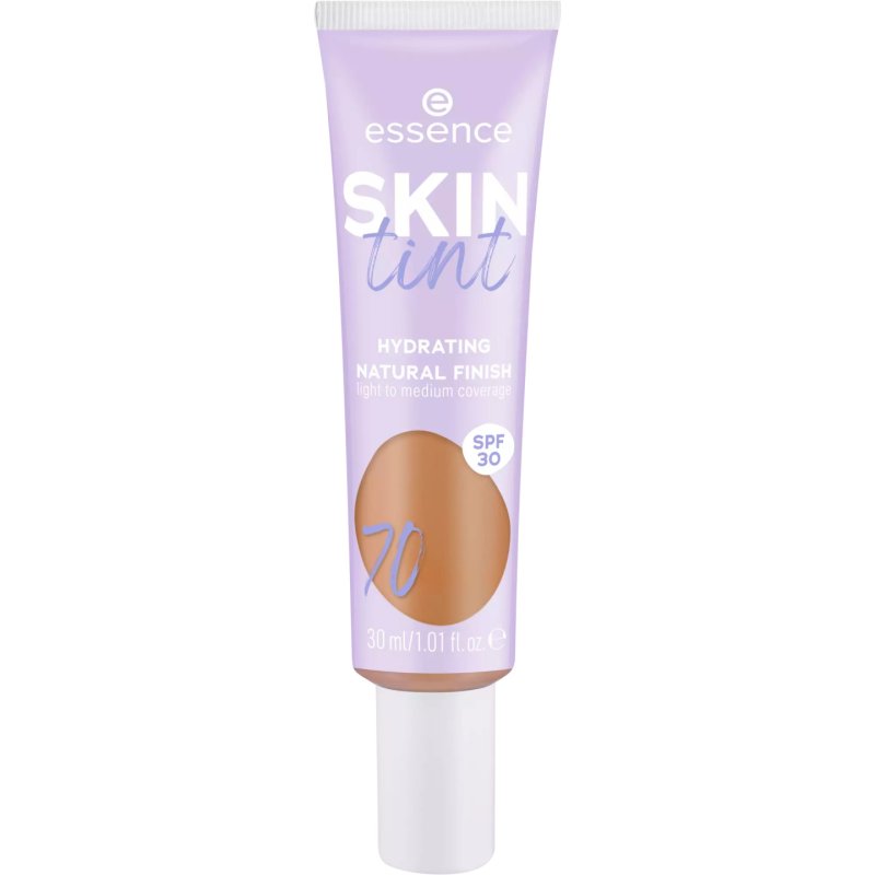 Essence SKIN Tint Makeup No. 70 Brown Moisturizing Natural Vegan Oil-Free UVA and UVB Filter SPF 30 Fragrance-Free 30ml