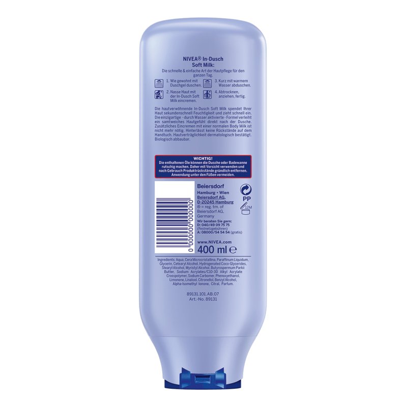 NIVEA In-Shower Soft Milk Body Cream with Shea Butter and 5in1 Moisturizing Formula 400ml