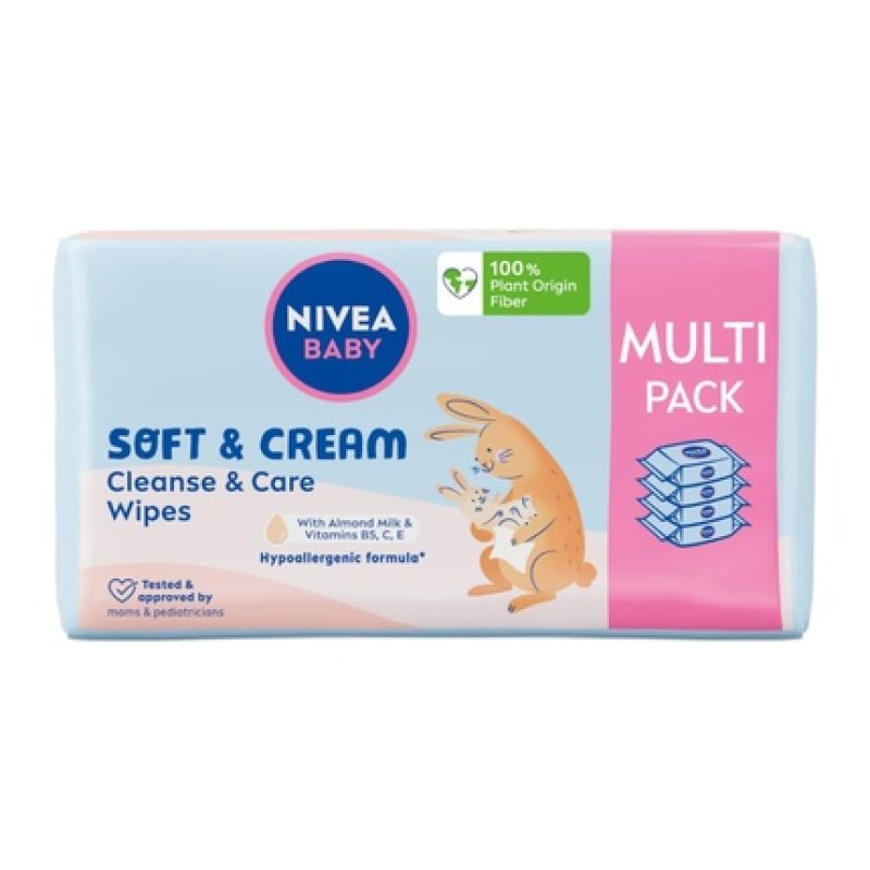 NIVEA BABY Biodegradable Soft & Cream Baby Wipes 57pcs - Pack of 4