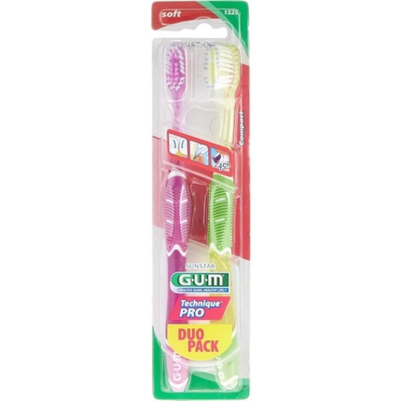 Gum Technique Pro Duo Pack 2 Soft Toothbrushes - Purple and Green