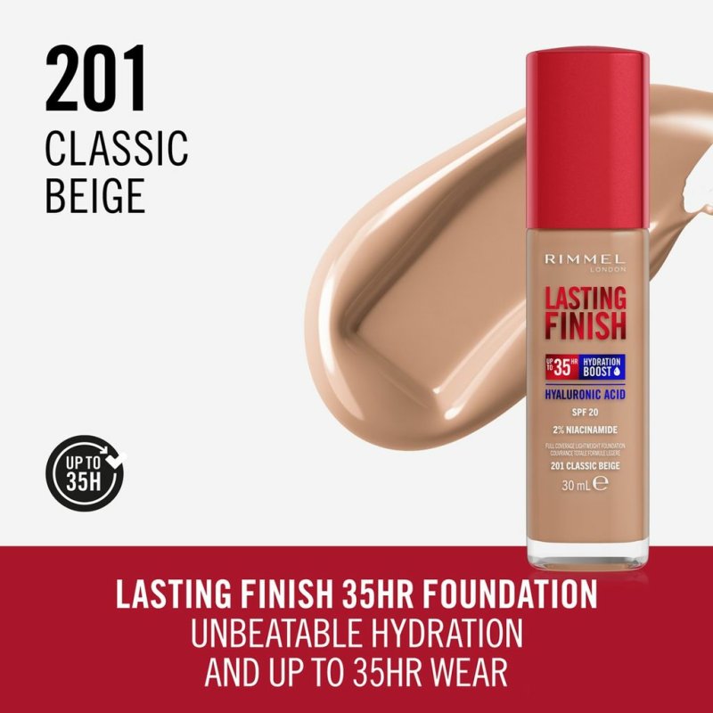 Rimmel Lasting Finish Hydration Boost 35H 30 ml Flacon pompe Liquide 201 Classic Beige