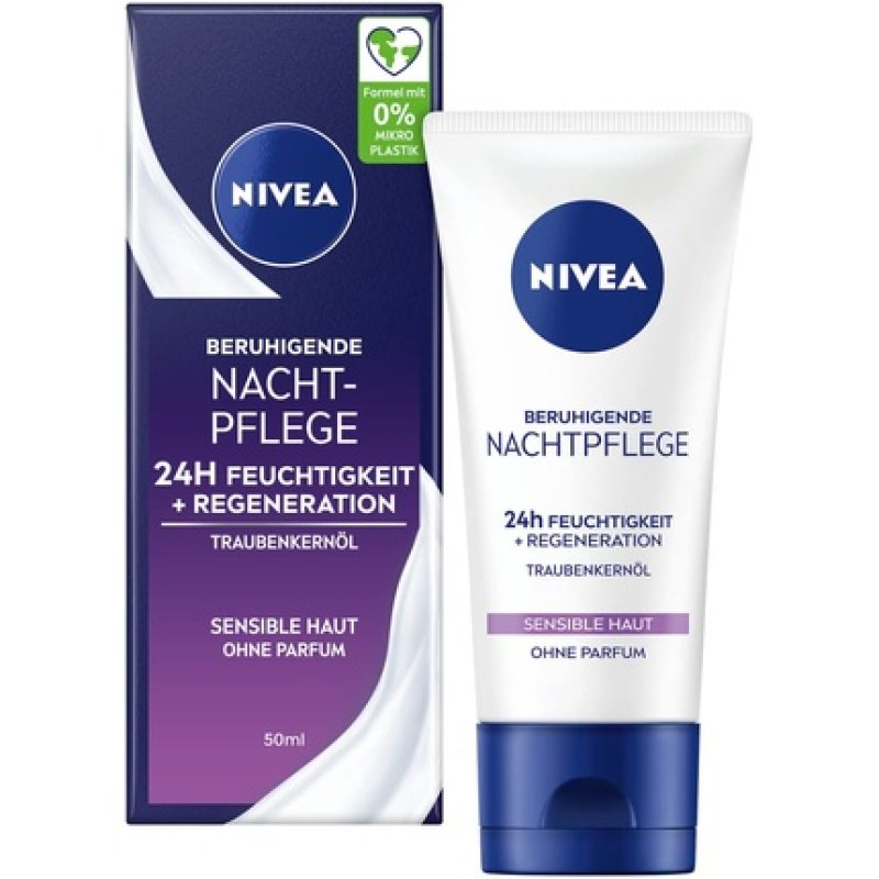 NIVEA Soothing Night Care 24h Moisture Regeneration Fragrance-Free Face Cream for Sensitive Skin Tube