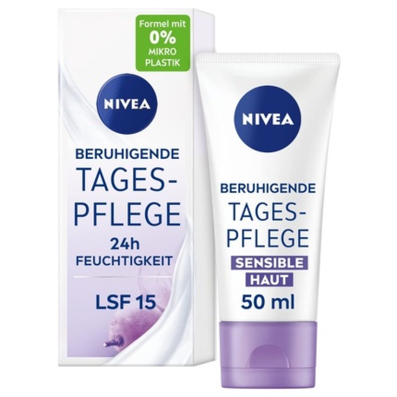NIVEA Soothing Day Care 24h Moisture SPF 15 Fragrance-Free Face Cream for Sensitive Skin with Grape Seed Oil
