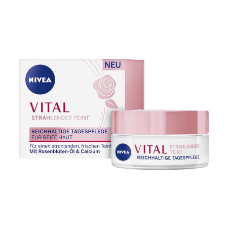 NIVEA VITAL Radiant Complexion Rich Day Care for Mature Skin 50ml Moisturizer with Rose Oil and Calcium