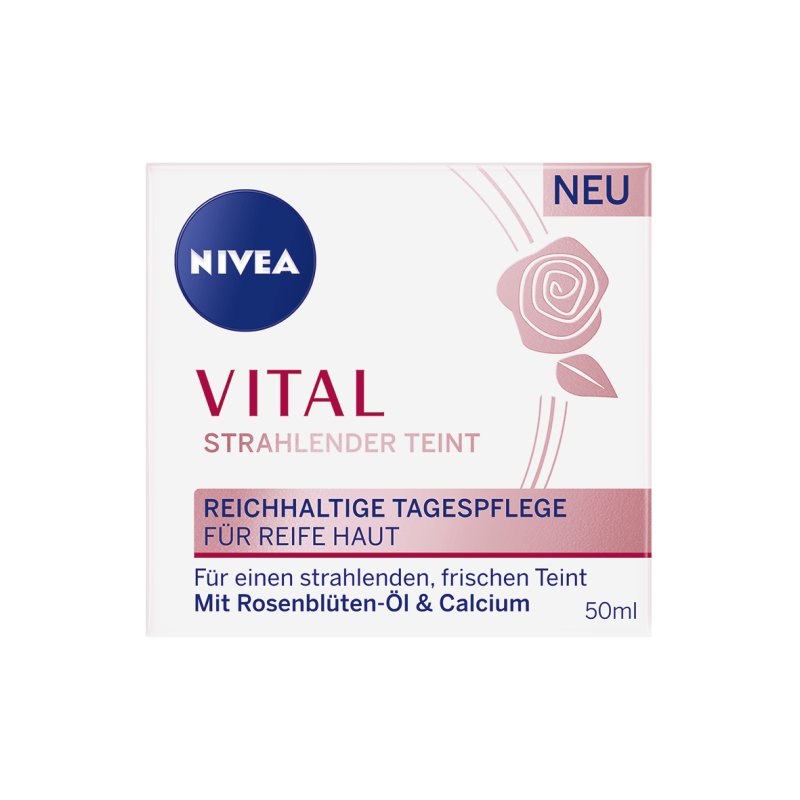 NIVEA VITAL Radiant Complexion Rich Day Care for Mature Skin 50ml Moisturizer with Rose Oil and Calcium