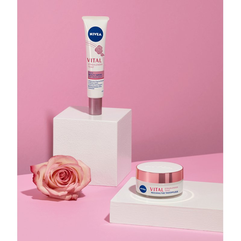 NIVEA VITAL Radiant Complexion Rich Day Care for Mature Skin 50ml Moisturizer with Rose Oil and Calcium