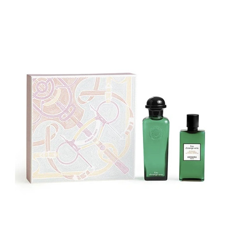 Hermes Perfume Set Unisex Green Orange Water Case