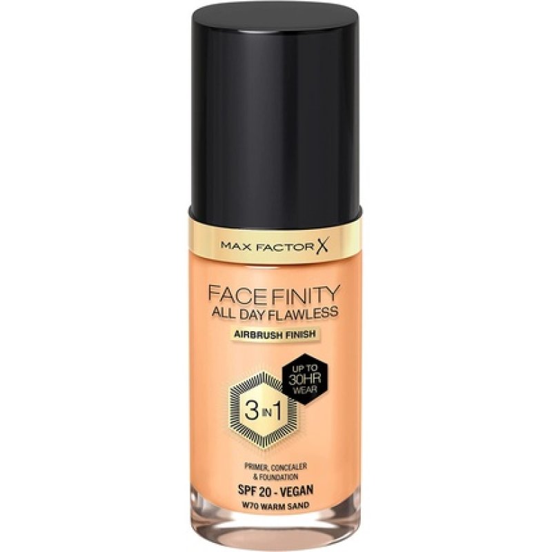 Max Factor Facefinity 3-in-1 All Day Flawless Liquid Foundation SPF 20 30ml 70 Warm Sand