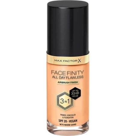 Max Factor Facefinity 3-in-1 All Day Flawless Liquid Foundation SPF 20 30ml 70 Warm Sand